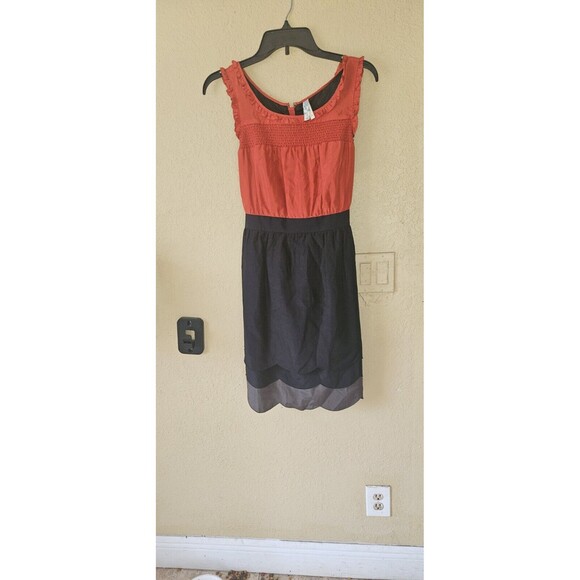 Maeve Anthropologie Horizon Line Ruffle Tiered Dress Silk Orange Black S 10 - Picture 3 of 6
